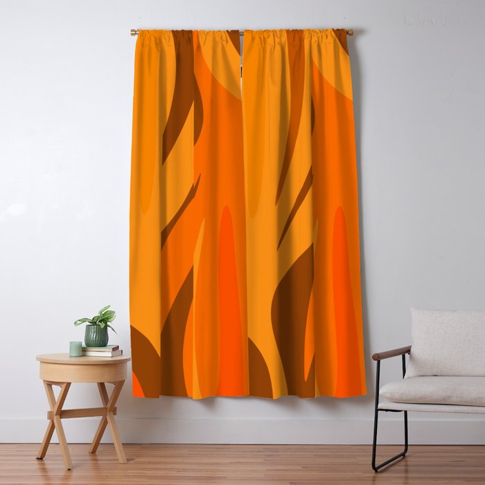 Maldives Leaves Modern Abstract Pattern in 70s Brown and Orange Window Curtain Gallery Image 1