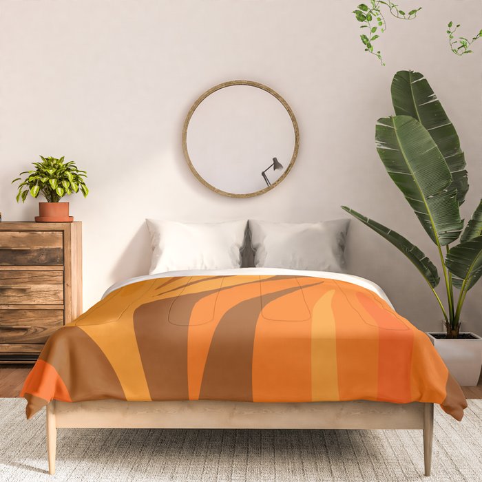 Maldives Leaves Modern Abstract Pattern in 70s Brown and Orange Comforter Gallery Image 3