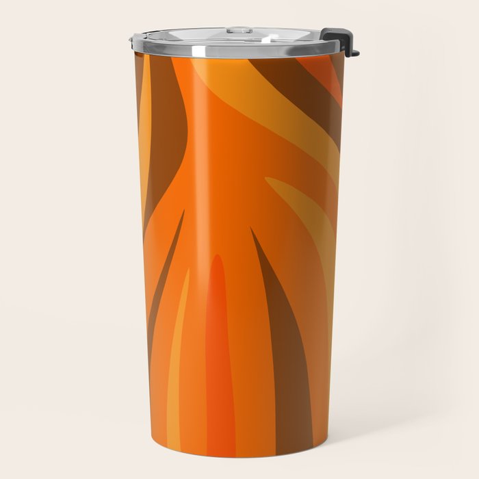 Maldives Leaves Modern Abstract Pattern in 70s Brown and Orange Travel Mug Gallery Image 2