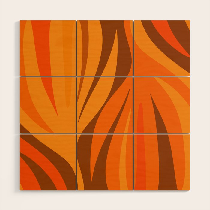 Maldives Leaves Modern Abstract Pattern in 70s Brown and Orange Wood Wall Art Gallery Image 1