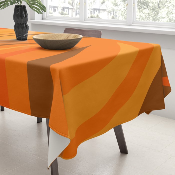 Maldives Leaves Modern Abstract Pattern in 70s Brown and Orange Tablecloth Gallery Image 3