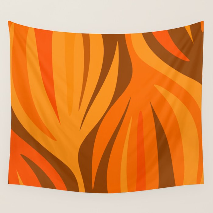 Maldives Leaves Modern Abstract Pattern in 70s Brown and Orange Wall Tapestry Gallery Image 4