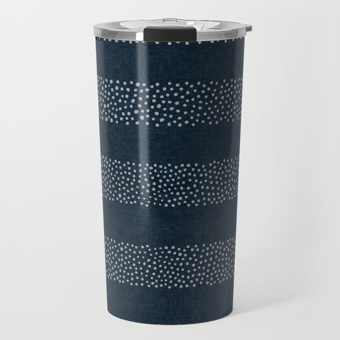 angrand stipple stripes - navy blue Travel Mug Gallery Image 1