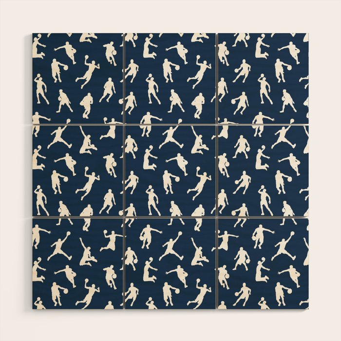 Basketball Players // Navy Wood Wall Art Gallery Image 1