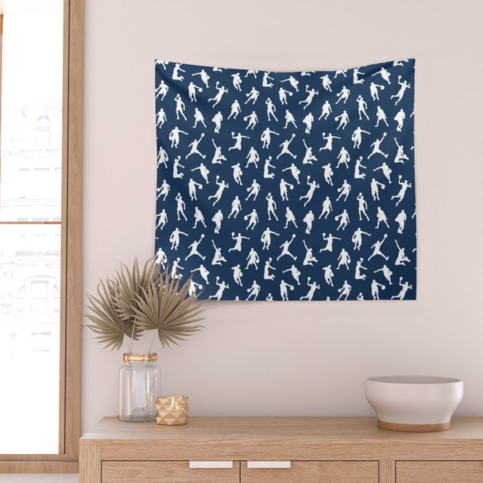 Basketball Players // Navy Wall Tapestry Gallery Image 2