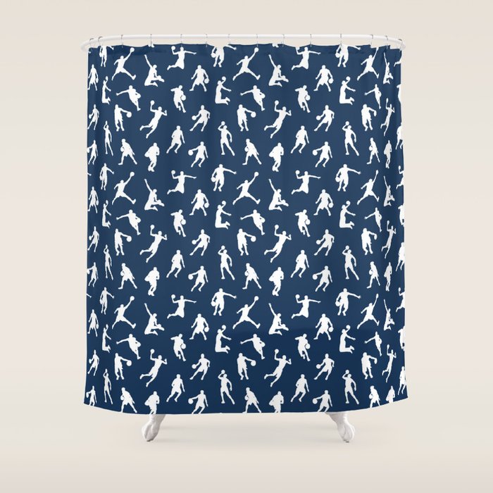 Basketball Players // Navy Shower Curtain Gallery Image 1