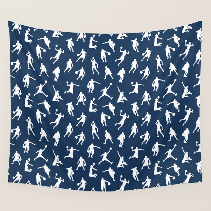 Basketball Players // Navy Wall Tapestry Gallery Image 4