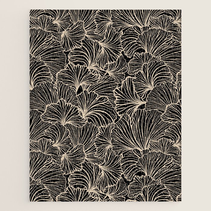 Decorative Leaf Pattern, Floral Prints, Cream and Black Jigsaw Puzzle Gallery Image 1