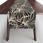 Decorative Leaf Pattern, Floral Prints, Cream and Black Table Runner Gallery Image 1