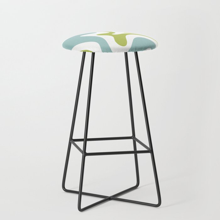 Retro Liquid Swirl Abstract Pattern Square Spring Green Ice Blue White  Stool Gallery Image 1