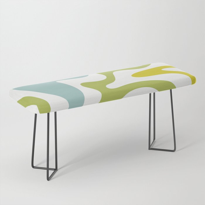 Retro Liquid Swirl Abstract Pattern Square Spring Green Ice Blue White  Bench Gallery Image 1