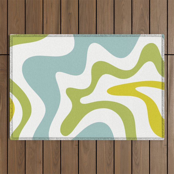 Retro Liquid Swirl Abstract Pattern Square Spring Green Ice Blue White  Outdoor Rug Gallery Image 1