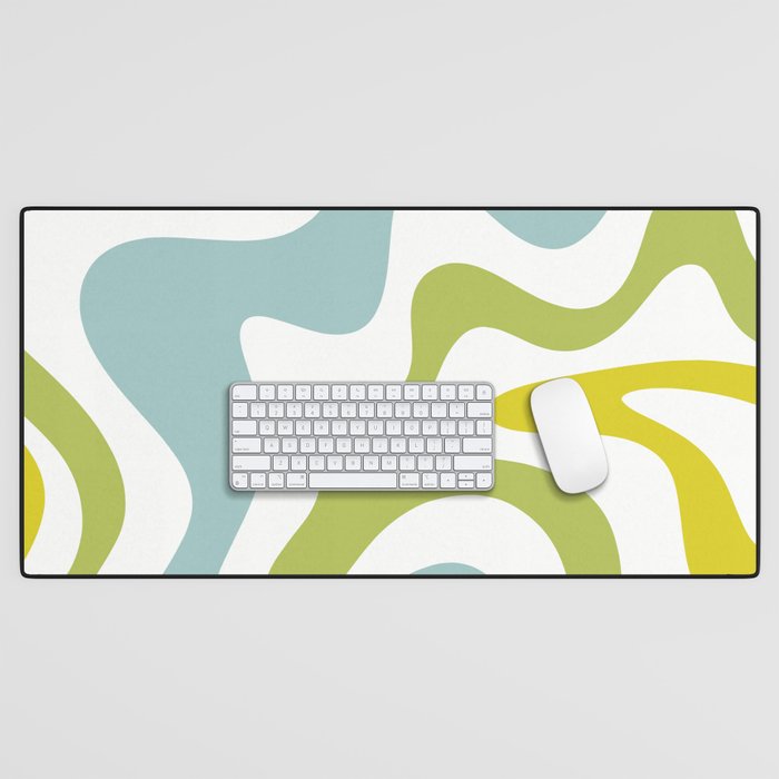 Retro Liquid Swirl Abstract Pattern Square Spring Green Ice Blue White  Desk Mat Gallery Image 1