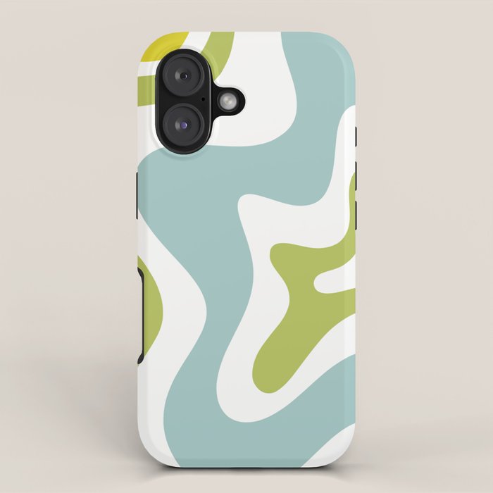 Retro Liquid Swirl Abstract Pattern Square Spring Green Ice Blue White  iPhone Case Gallery Image 1