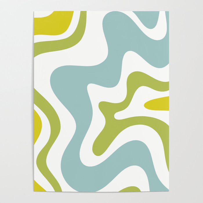 Retro Liquid Swirl Abstract Pattern Square Spring Green Ice Blue White  Poster Gallery Image 1