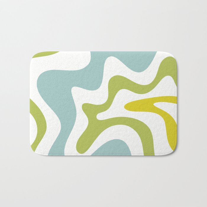 Retro Liquid Swirl Abstract Pattern Square Spring Green Ice Blue White  Bath Mat Gallery Image 1