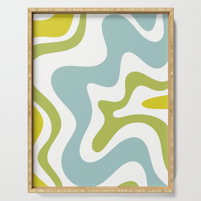 Retro Liquid Swirl Abstract Pattern Square Spring Green Ice Blue White  Serving Tray Gallery Image 1
