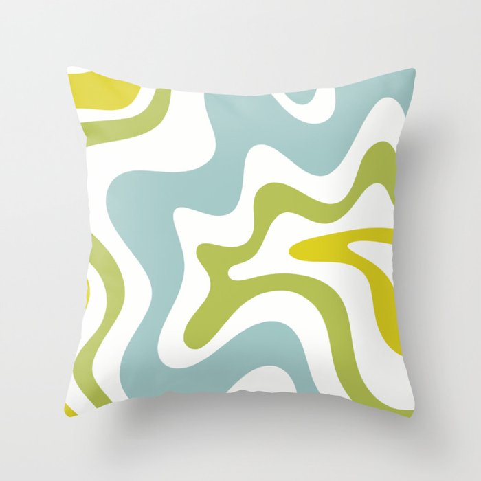 Retro Liquid Swirl Abstract Pattern Square Spring Green Ice Blue White  Throw Pillow Gallery Image 1