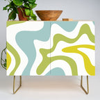Retro Liquid Swirl Abstract Pattern Square Spring Green Ice Blue White  Credenza Gallery Image 1