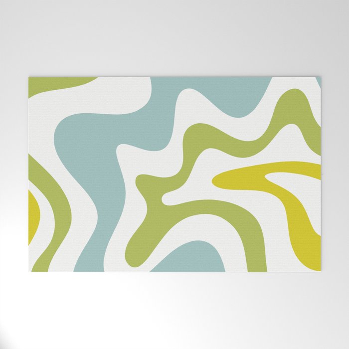 Retro Liquid Swirl Abstract Pattern Square Spring Green Ice Blue White  Welcome Mat Gallery Image 1