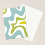 Retro Liquid Swirl Abstract Pattern Square Spring Green Ice Blue White  Stationery Card Gallery Image 2