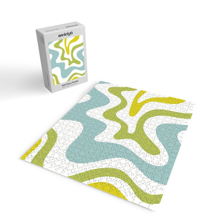 Retro Liquid Swirl Abstract Pattern Square Spring Green Ice Blue White  Jigsaw Puzzle Gallery Image 2