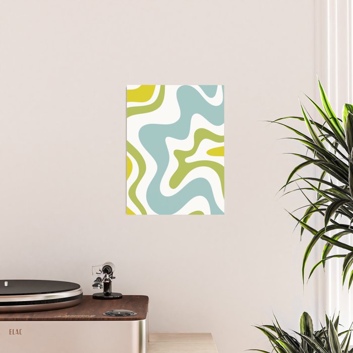 Retro Liquid Swirl Abstract Pattern Square Spring Green Ice Blue White  Poster Gallery Image 2