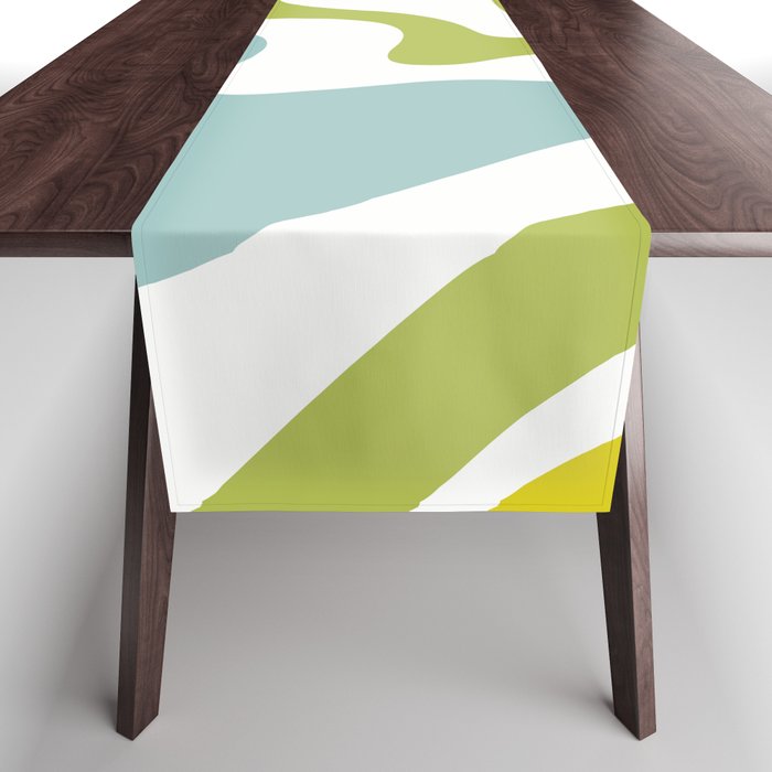 Retro Liquid Swirl Abstract Pattern Square Spring Green Ice Blue White  Table Runner Gallery Image 1