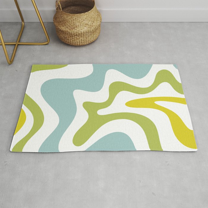 Retro Liquid Swirl Abstract Pattern Square Spring Green Ice Blue White  Rug Gallery Image 1