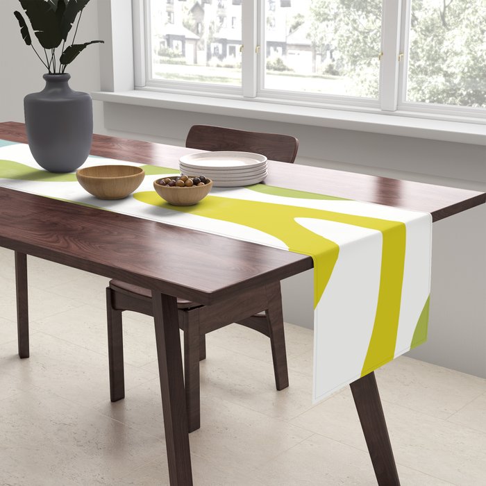 Retro Liquid Swirl Abstract Pattern Square Spring Green Ice Blue White  Table Runner Gallery Image 2