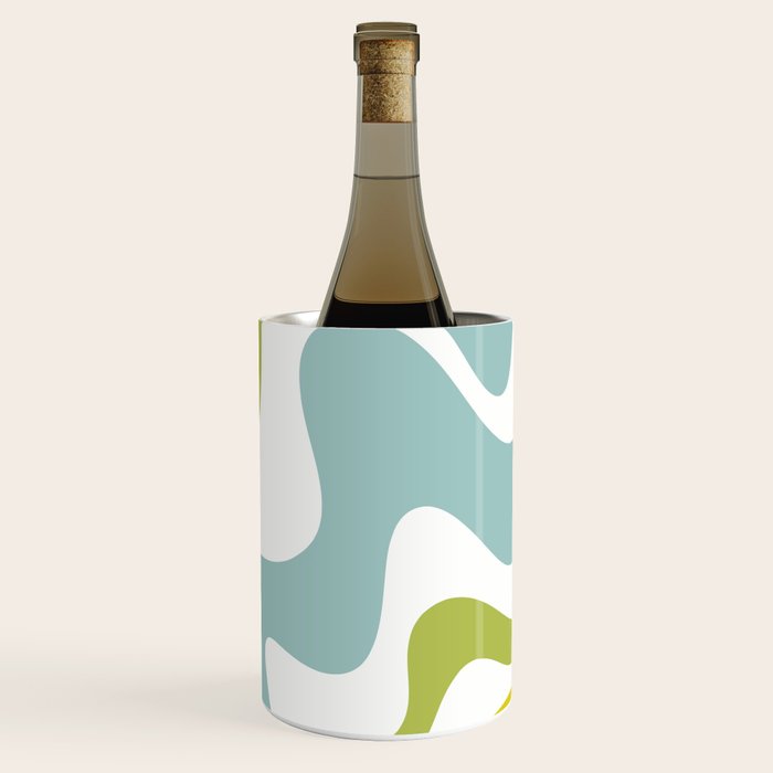Retro Liquid Swirl Abstract Pattern Square Spring Green Ice Blue White  Wine Chiller Gallery Image 1