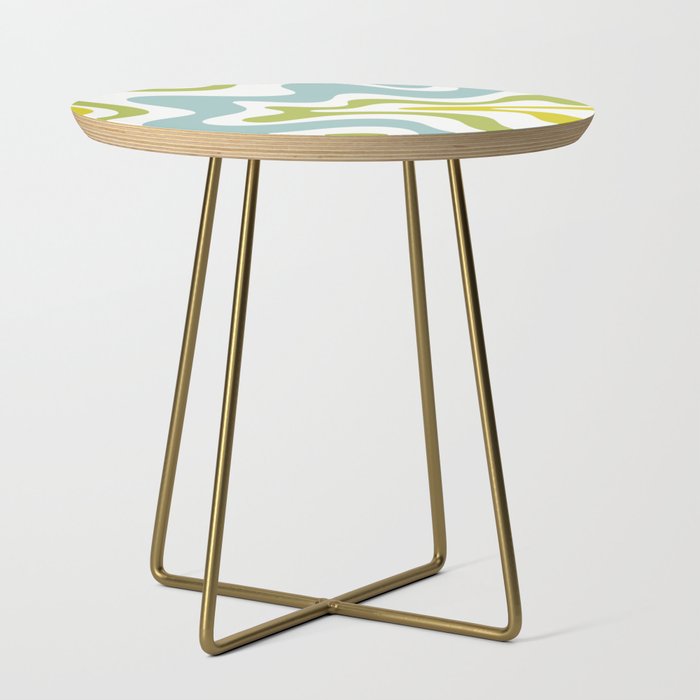 Retro Liquid Swirl Abstract Pattern Square Spring Green Ice Blue White  Side Table Gallery Image 1