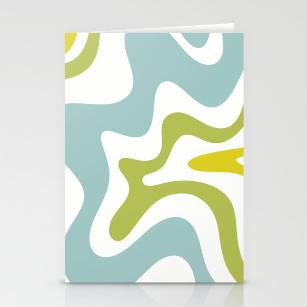 Retro Liquid Swirl Abstract Pattern Square Spring Green Ice Blue White  Stationery Card Gallery Image 2