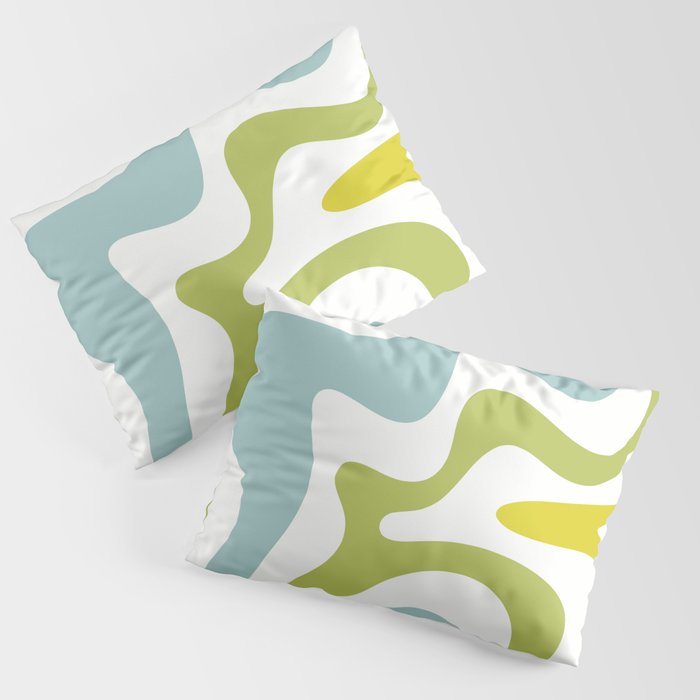 Retro Liquid Swirl Abstract Pattern Square Spring Green Ice Blue White  Pillow Sham Gallery Image 1