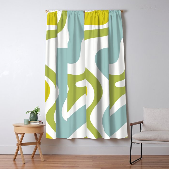 Retro Liquid Swirl Abstract Pattern Square Spring Green Ice Blue White  Window Curtain Gallery Image 5