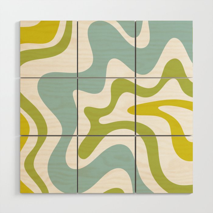 Retro Liquid Swirl Abstract Pattern Square Spring Green Ice Blue White  Wood Wall Art Gallery Image 1