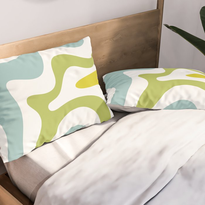 Retro Liquid Swirl Abstract Pattern Square Spring Green Ice Blue White  Pillow Sham Gallery Image 2