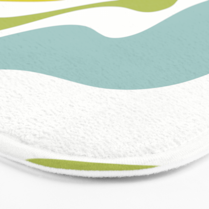 Retro Liquid Swirl Abstract Pattern Square Spring Green Ice Blue White  Bath Mat Gallery Image 3