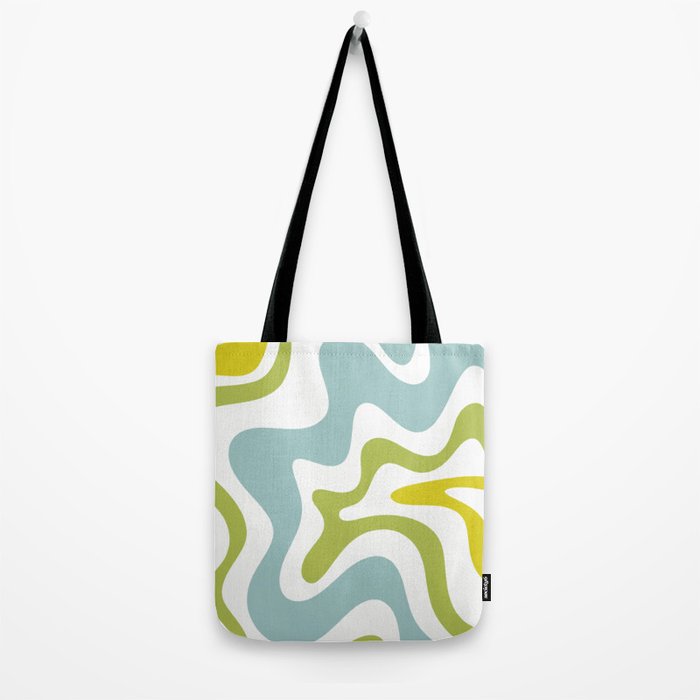 Retro Liquid Swirl Abstract Pattern Square Spring Green Ice Blue White  Tote Bag Gallery Image 2