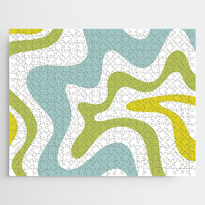 Retro Liquid Swirl Abstract Pattern Square Spring Green Ice Blue White  Jigsaw Puzzle Gallery Image 1