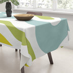 Retro Liquid Swirl Abstract Pattern Square Spring Green Ice Blue White  Tablecloth Gallery Image 3