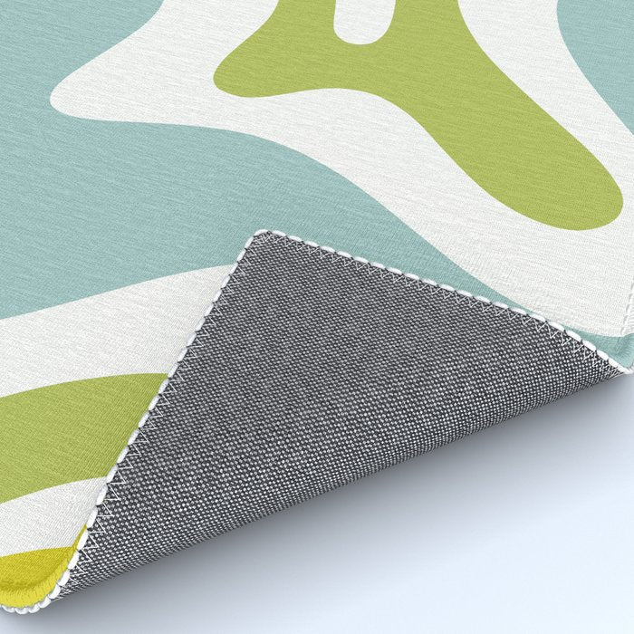 Retro Liquid Swirl Abstract Pattern Square Spring Green Ice Blue White  Rug Gallery Image 4