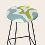 Retro Liquid Swirl Abstract Pattern Square Spring Green Ice Blue White  Stool Gallery Image 2