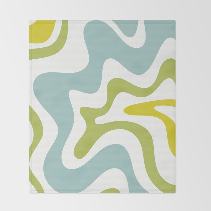 Retro Liquid Swirl Abstract Pattern Square Spring Green Ice Blue White  Throw Blanket Gallery Image 2