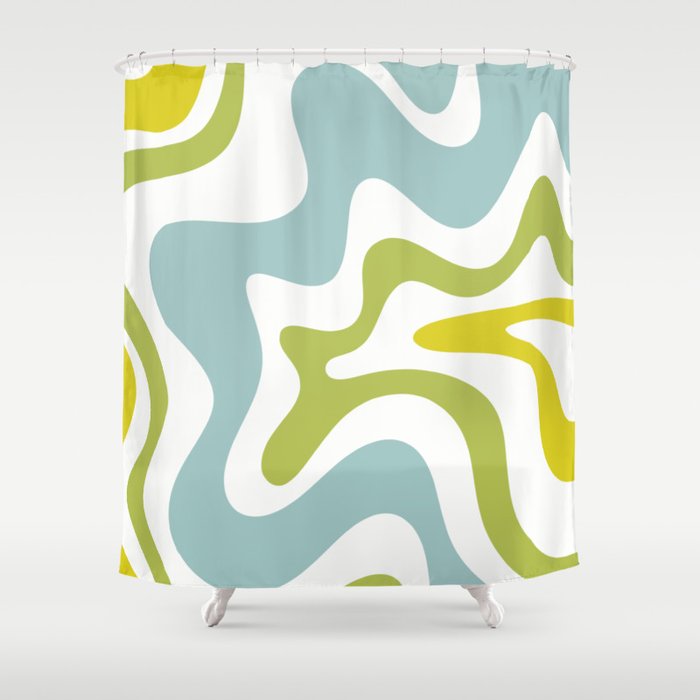 Retro Liquid Swirl Abstract Pattern Square Spring Green Ice Blue White  Shower Curtain Gallery Image 1