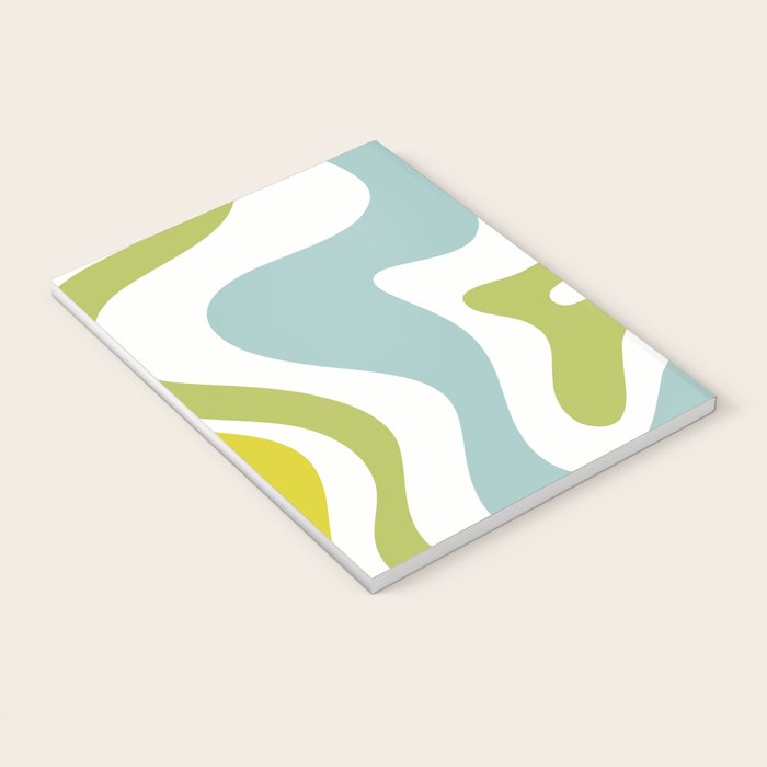 Retro Liquid Swirl Abstract Pattern Square Spring Green Ice Blue White  Notebook Gallery Image 3