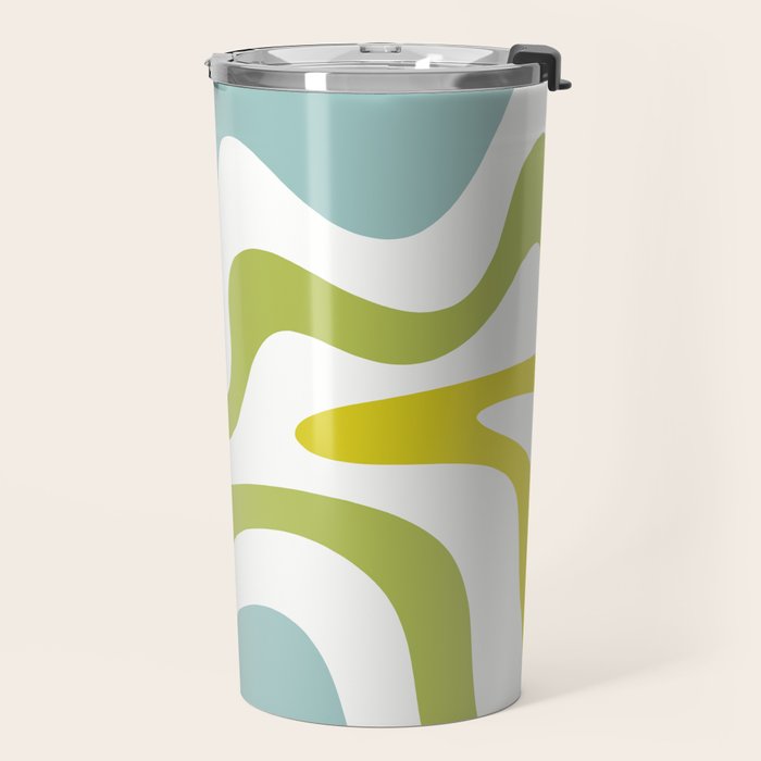 Retro Liquid Swirl Abstract Pattern Square Spring Green Ice Blue White  Travel Mug Gallery Image 2