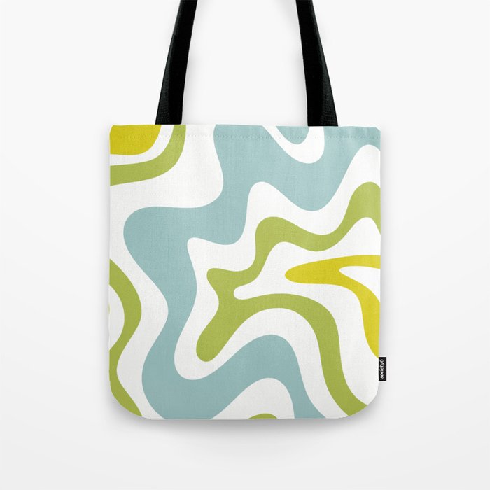 Retro Liquid Swirl Abstract Pattern Square Spring Green Ice Blue White  Tote Bag Gallery Image 1