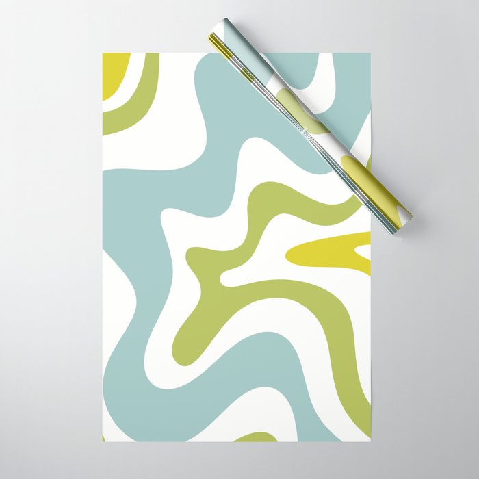 Retro Liquid Swirl Abstract Pattern Square Spring Green Ice Blue White  Wrapping Paper Gallery Image 1