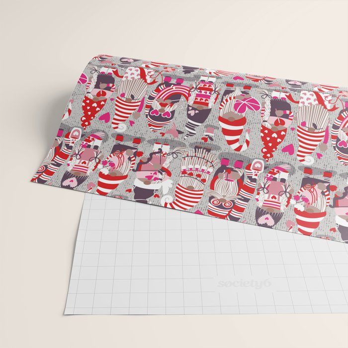 I gnome you more // grey background red and pink Valentine's Day gnomes and motifs Wrapping Paper Gallery Image 2